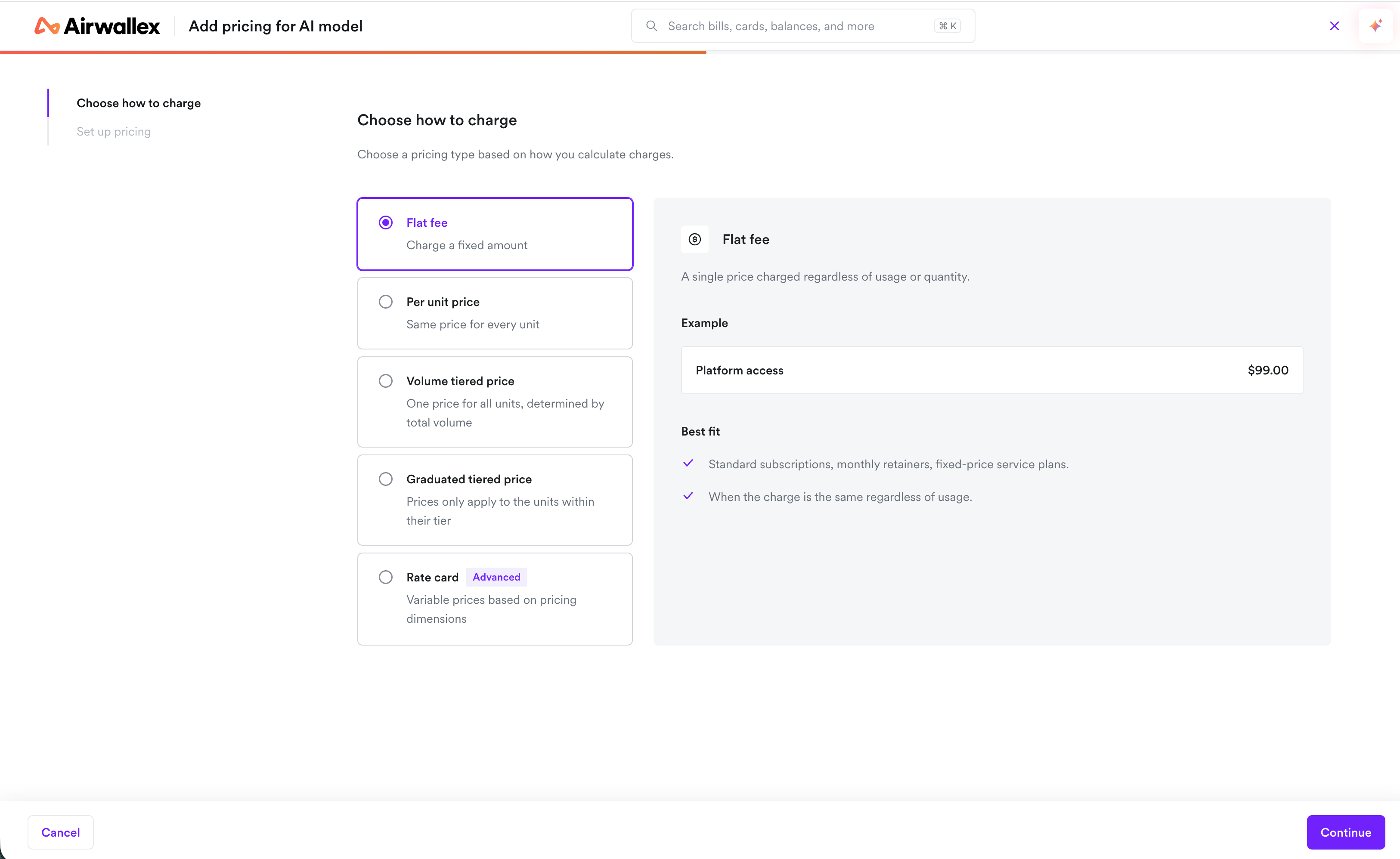 Choose between a Price and a Rate card when setting up pricing