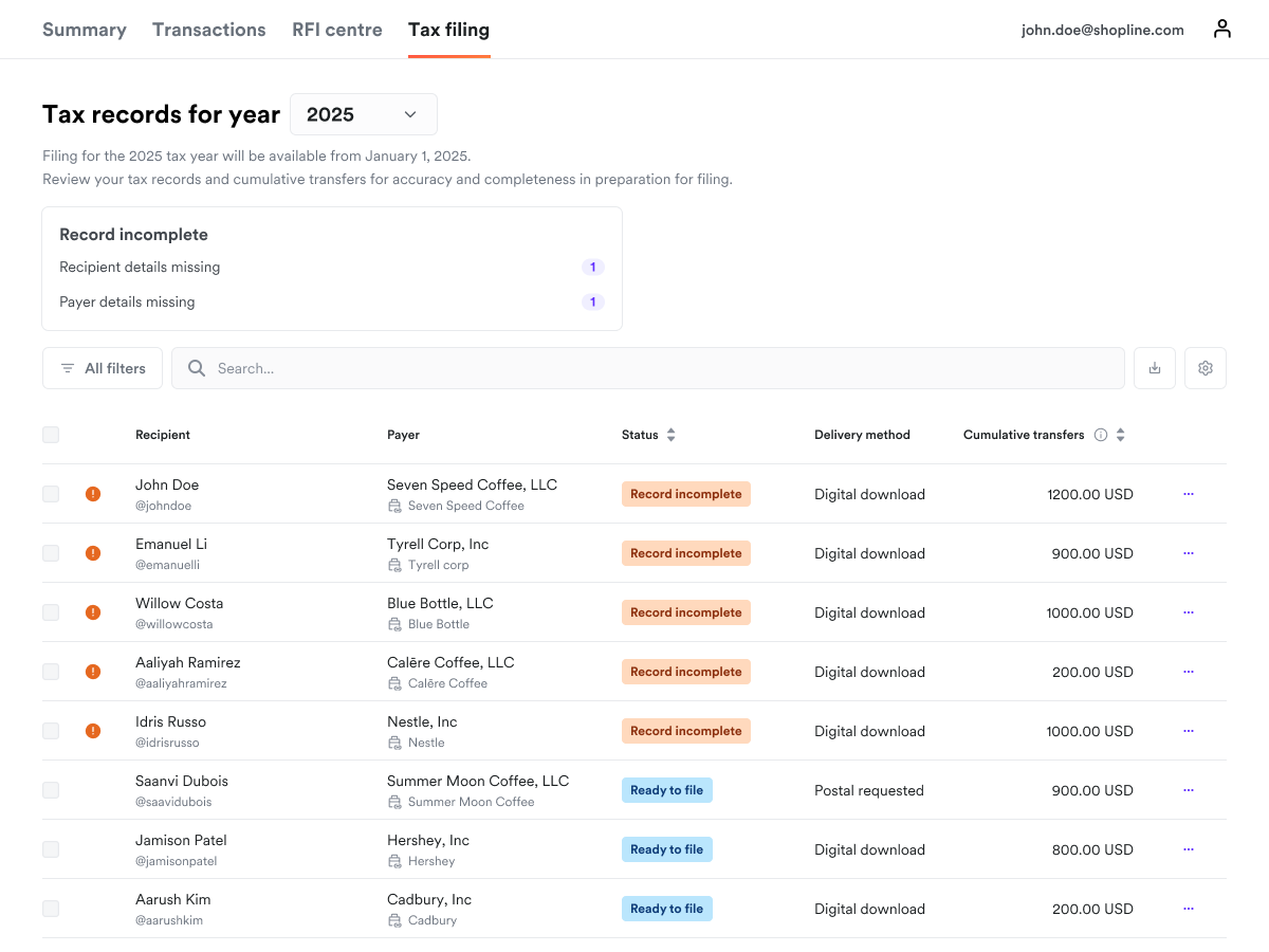 Incomplete tax records