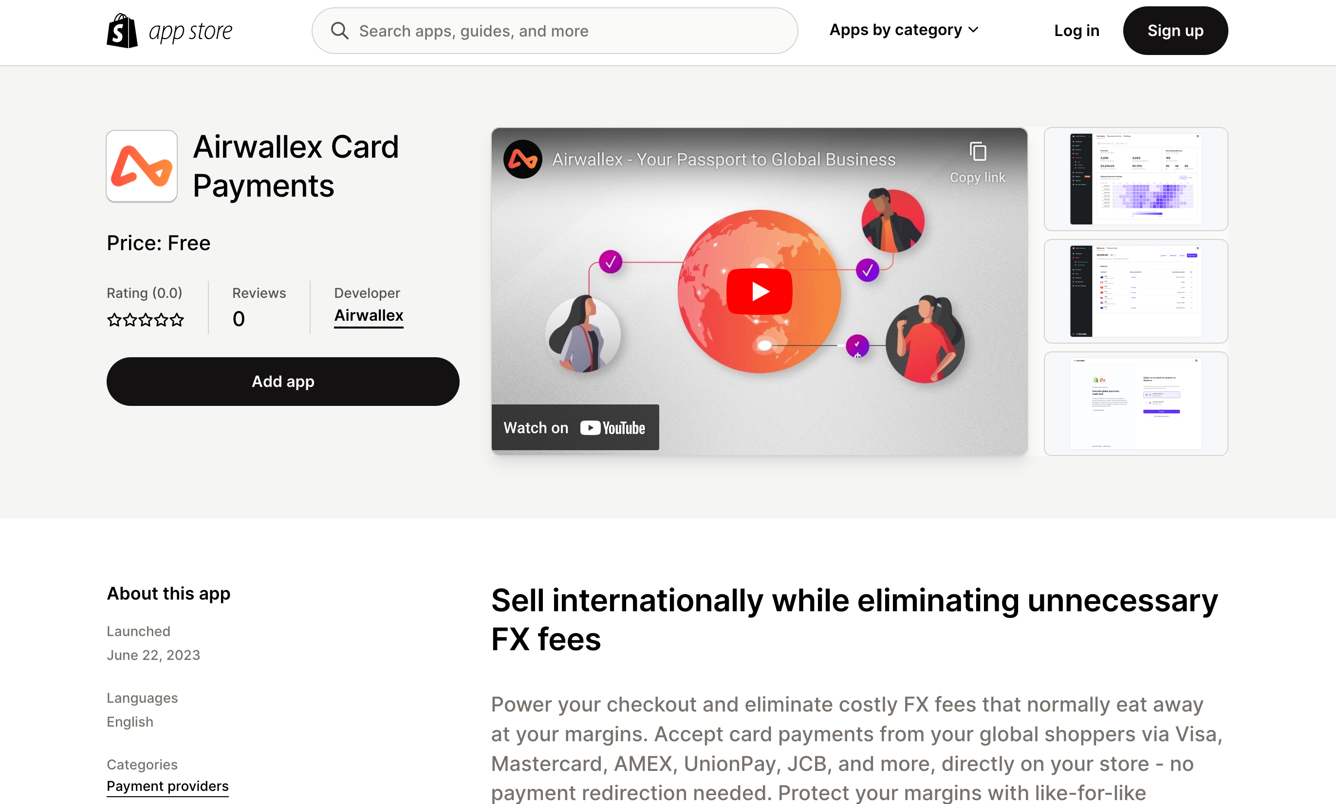 Shopify Card Payments App Listing