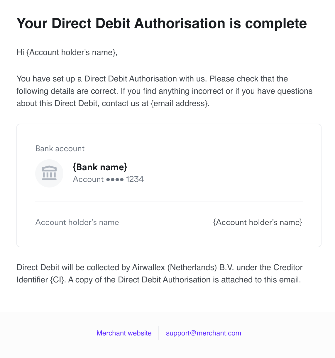 SEPA DD Authorization Email