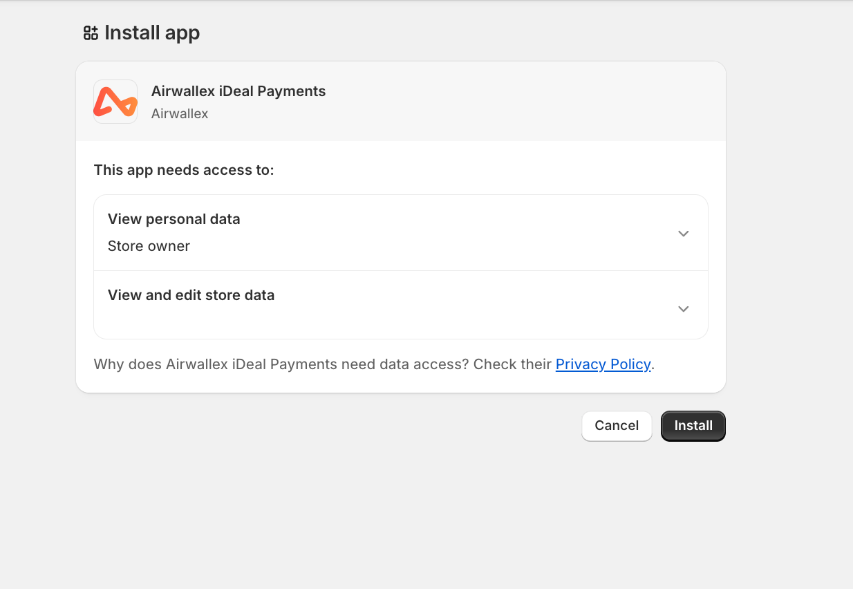 iDeal Shopify OAuth Page