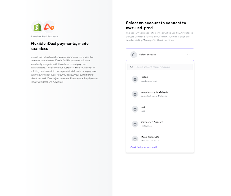 Shopify iDeal Connect Account