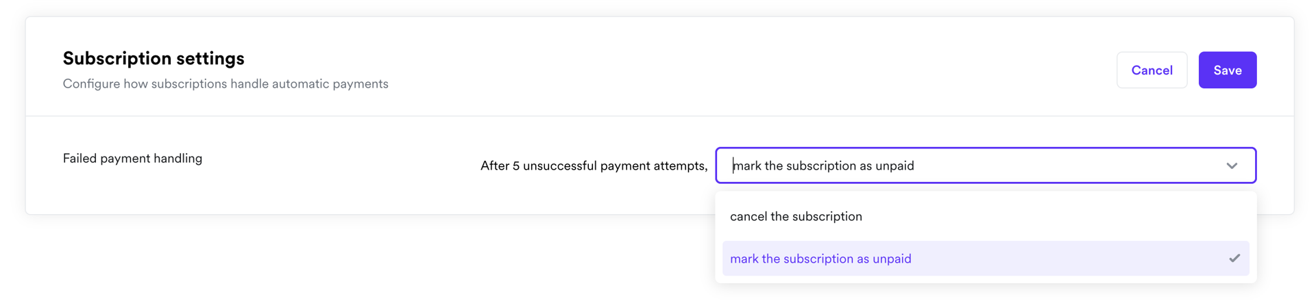 Configure subscription settings in Billing settings