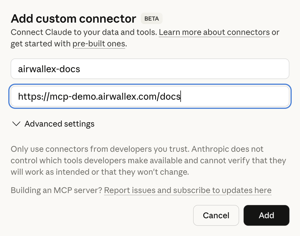 Developer MCP Claude Web Custom Connector