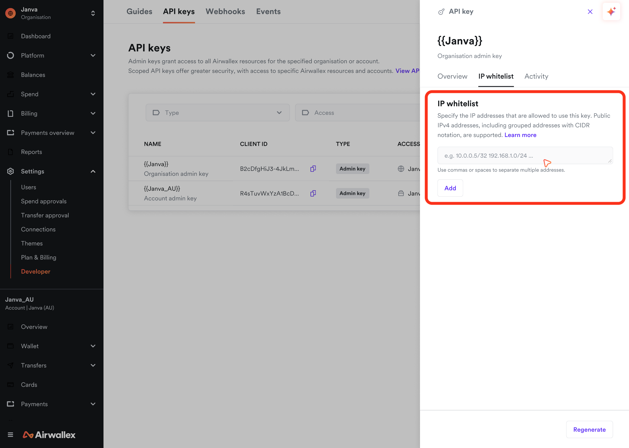 Add IP address to whitelist