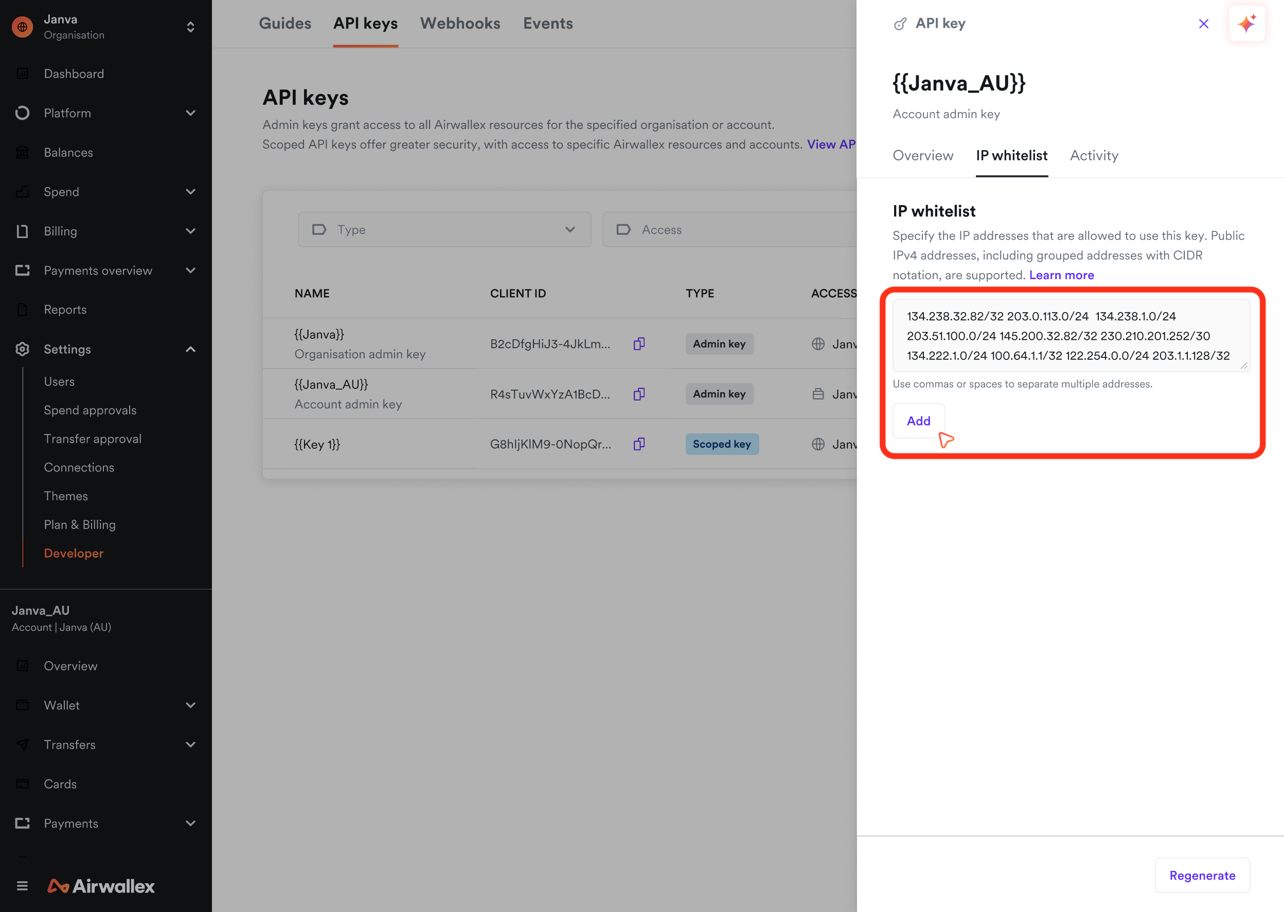 Bulk pasting IP address to whitelist