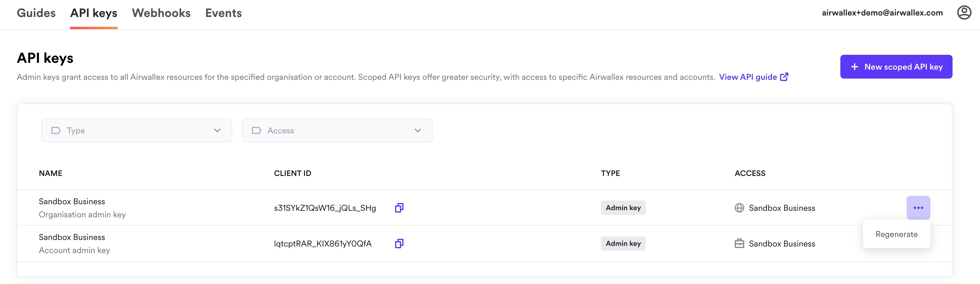 Regenerate admin API key