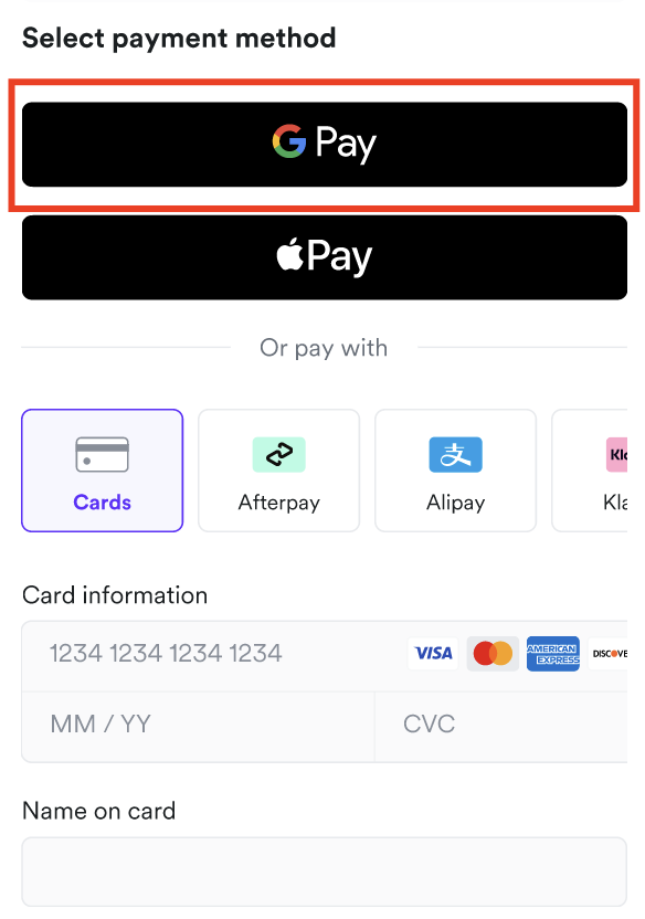 Google Pay in Standard type