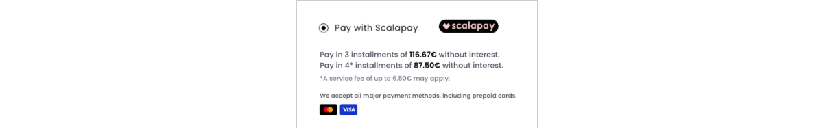 Scalapay widget on a checkout page