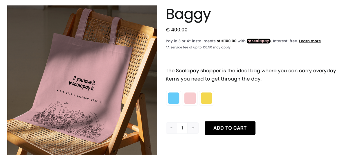 Scalapay widget on a product page