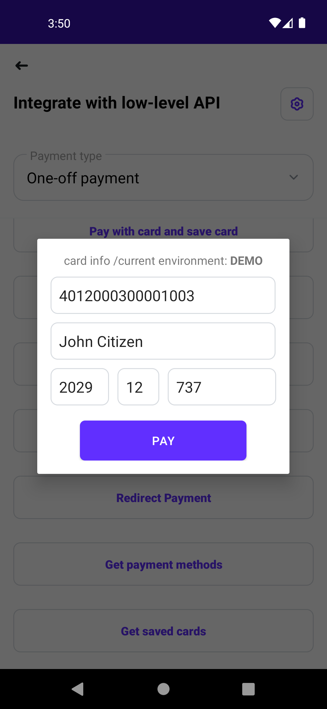 API - Single payment method