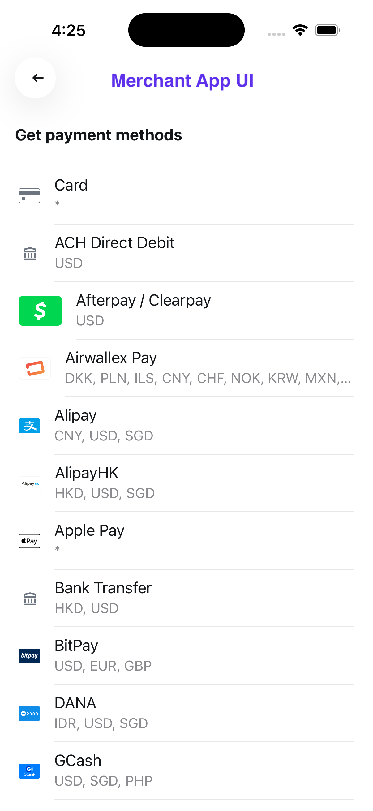 API - Multiple payment methods