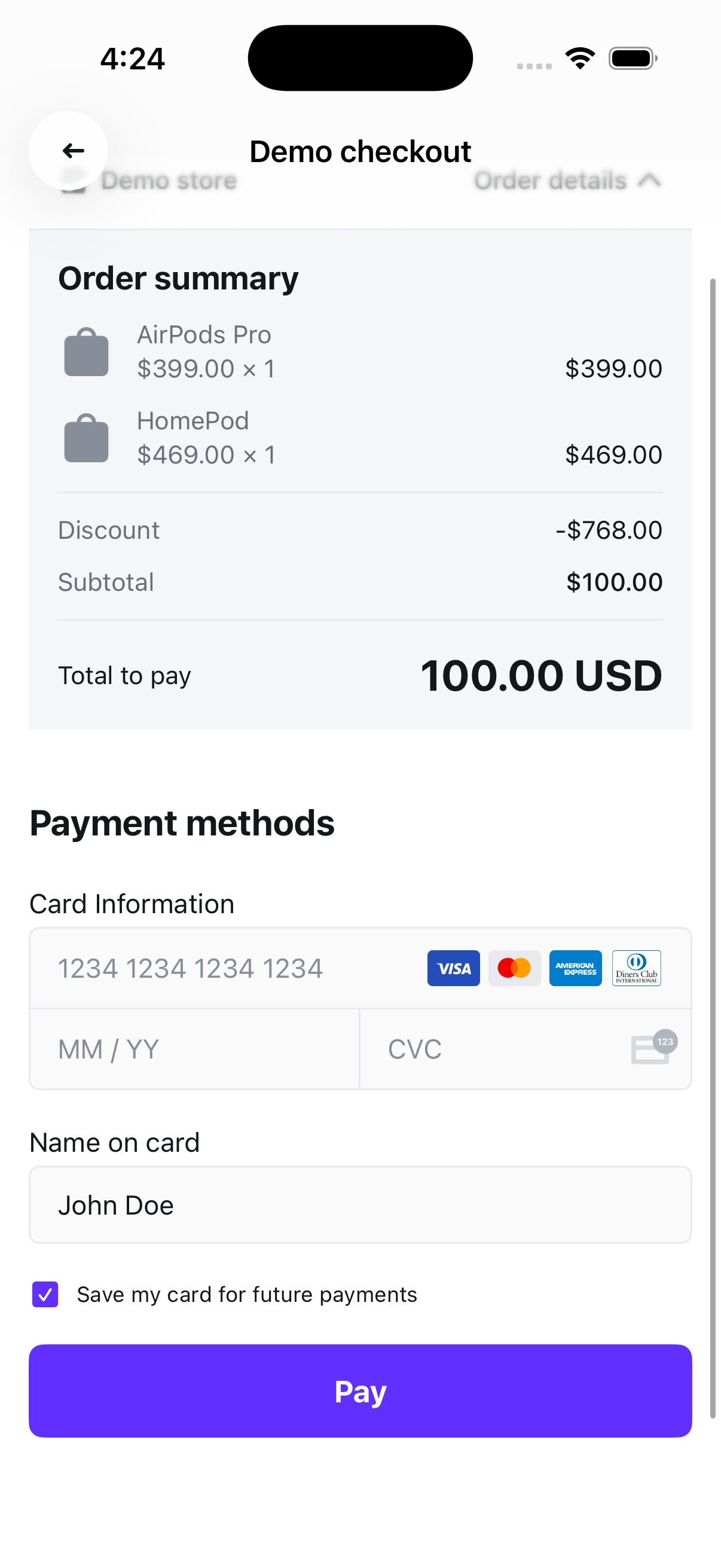Embedded - Single payment method