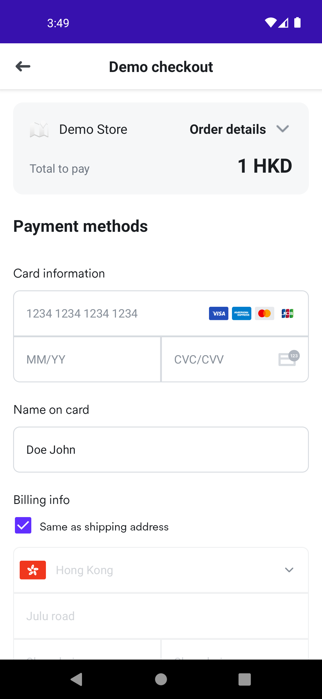 Embedded - Single payment method