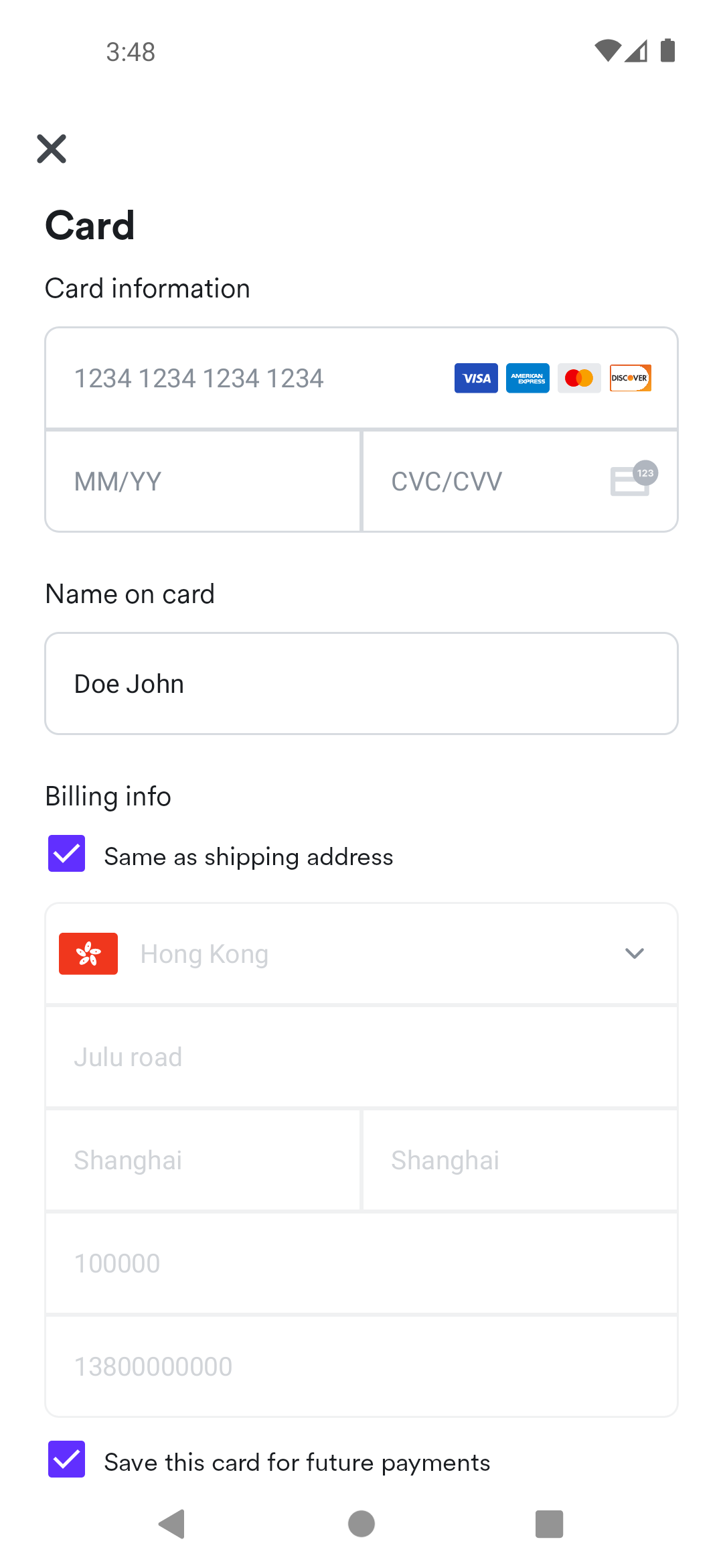 HPP - Single payment method