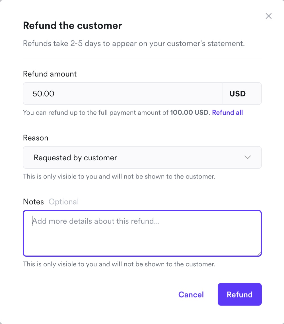 Refund via web app