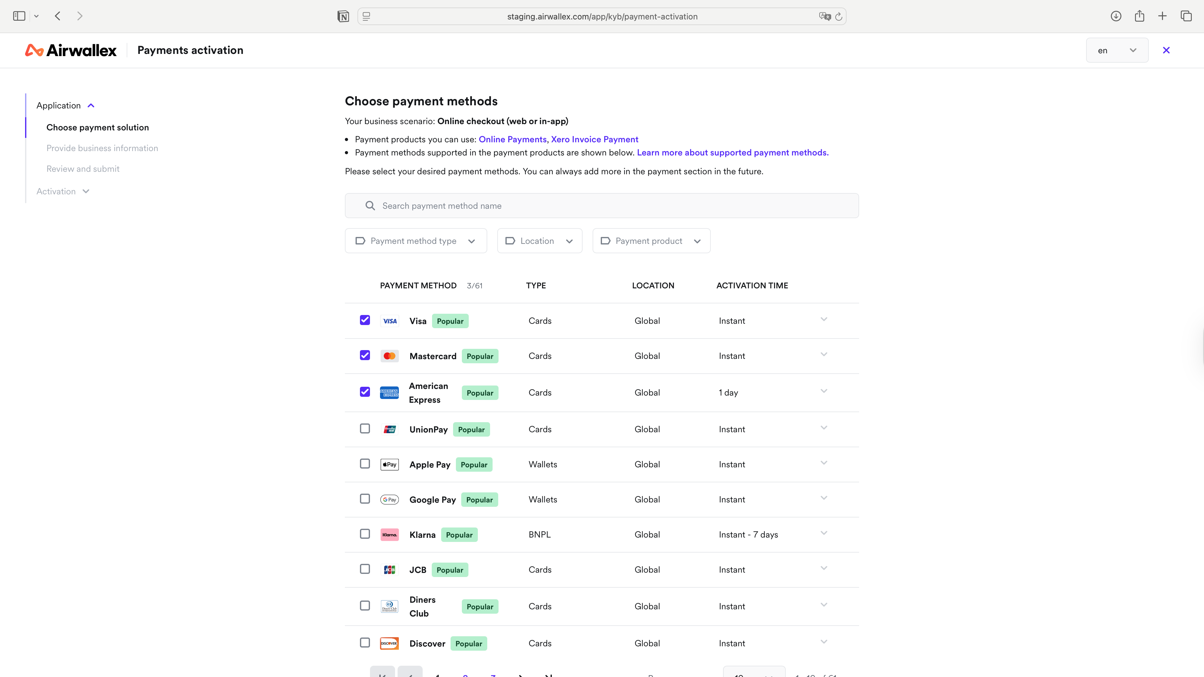 Choose payment methods