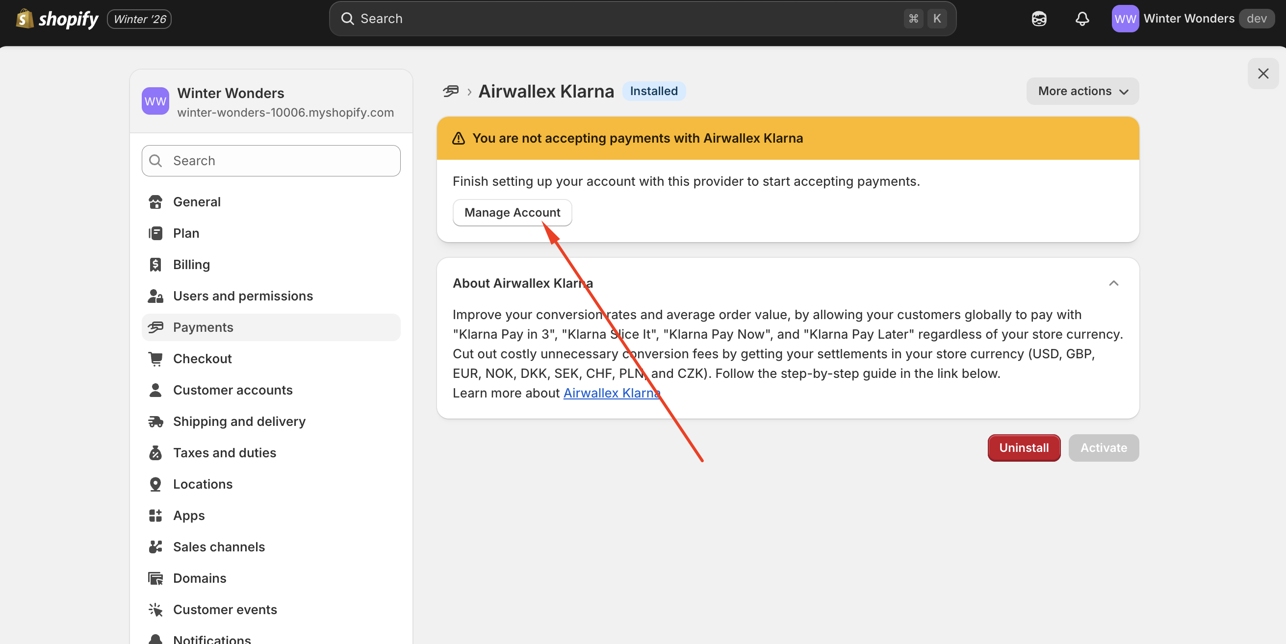 Click manage account
