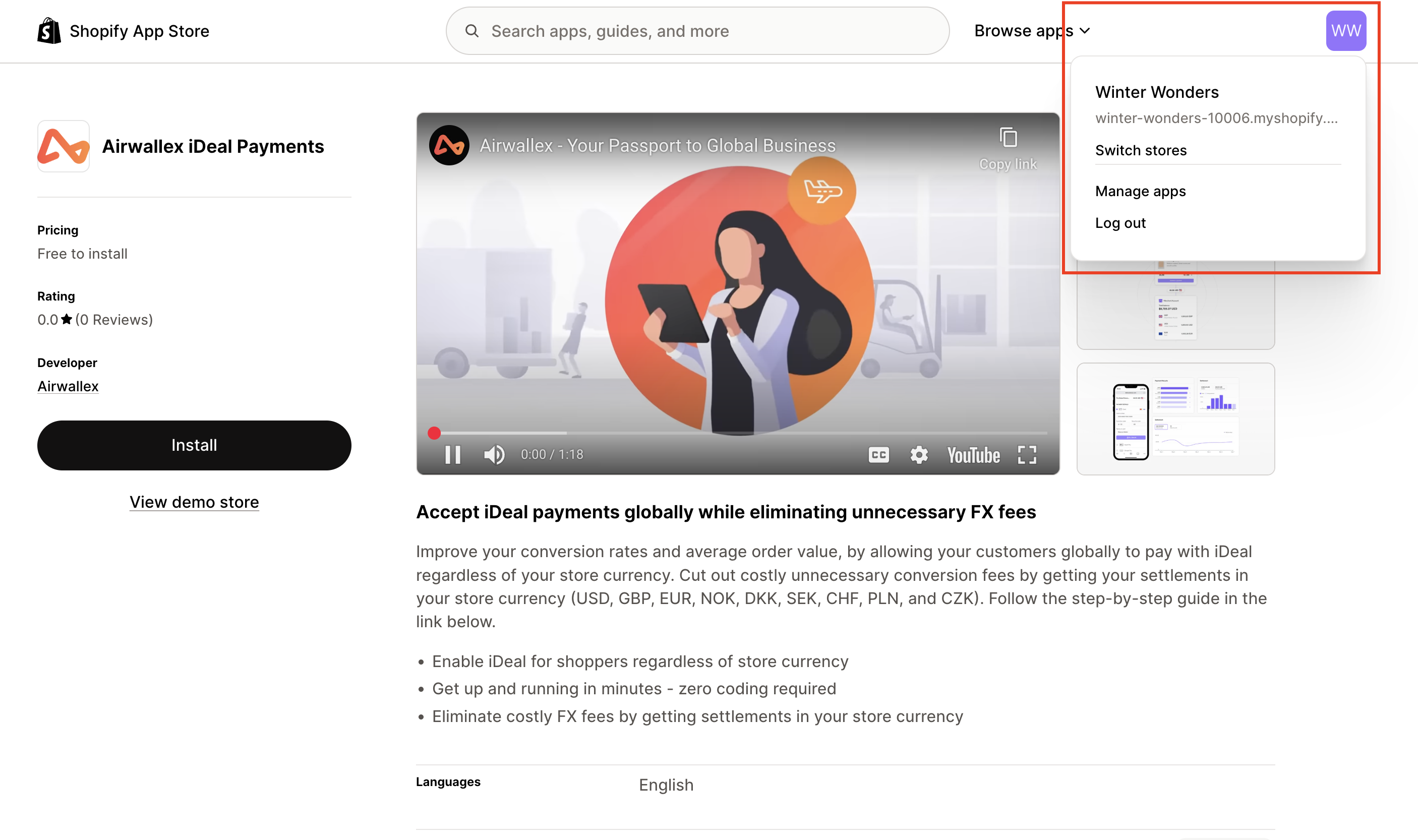 Shopify iDEAL Payments App Listing