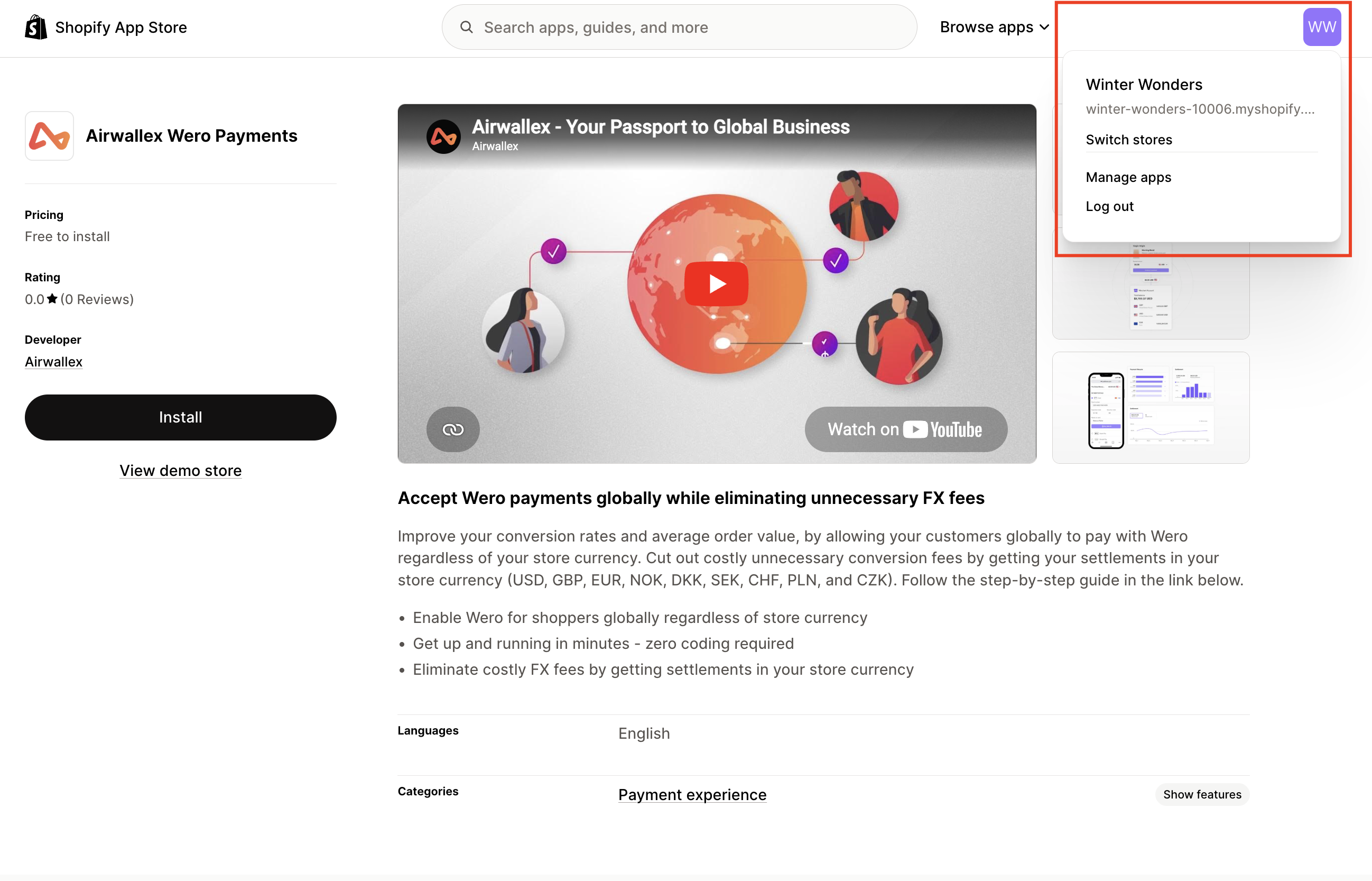 Shopify Wero Payments App Listing