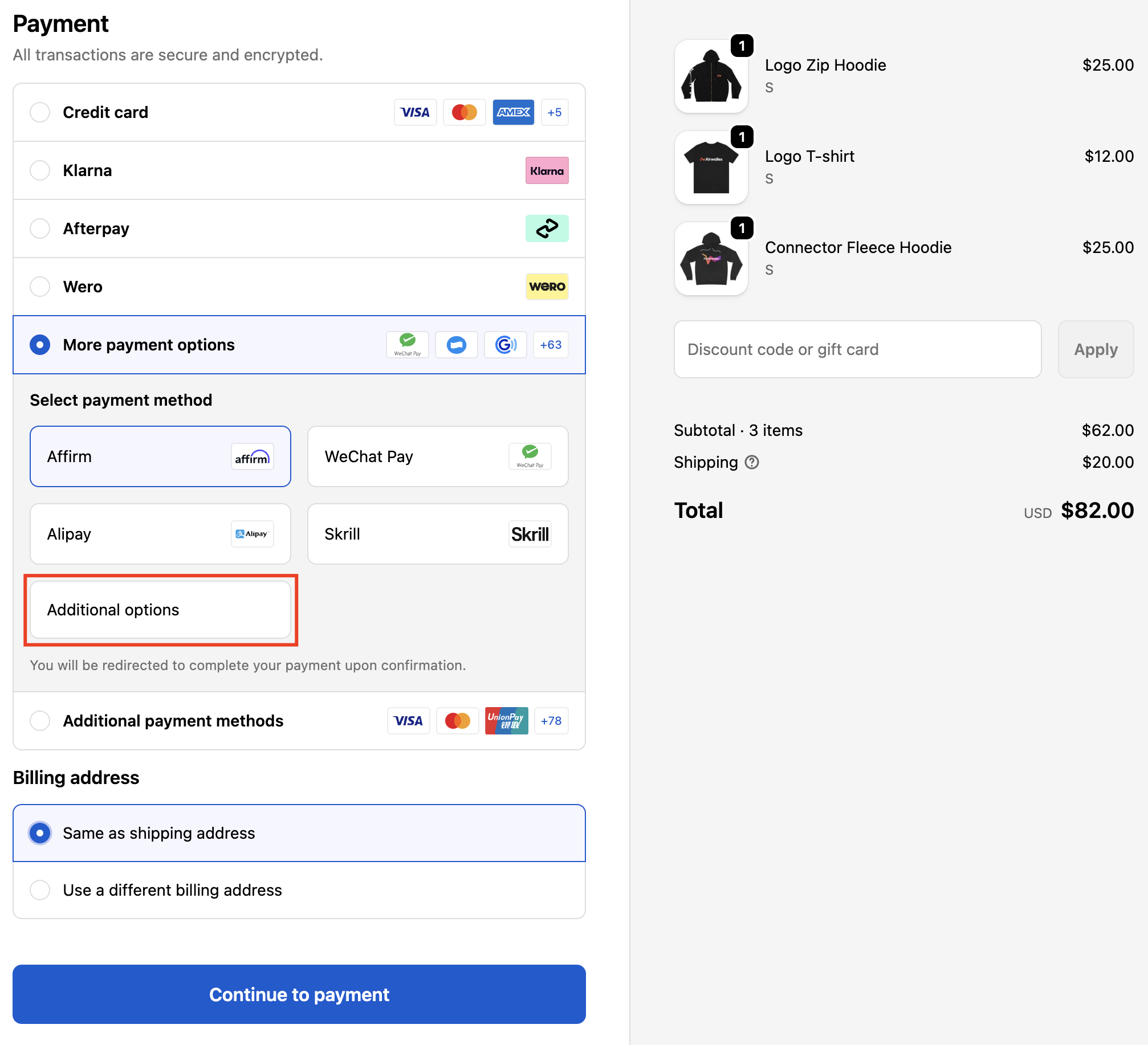 Additional Options on Shopify Checkout