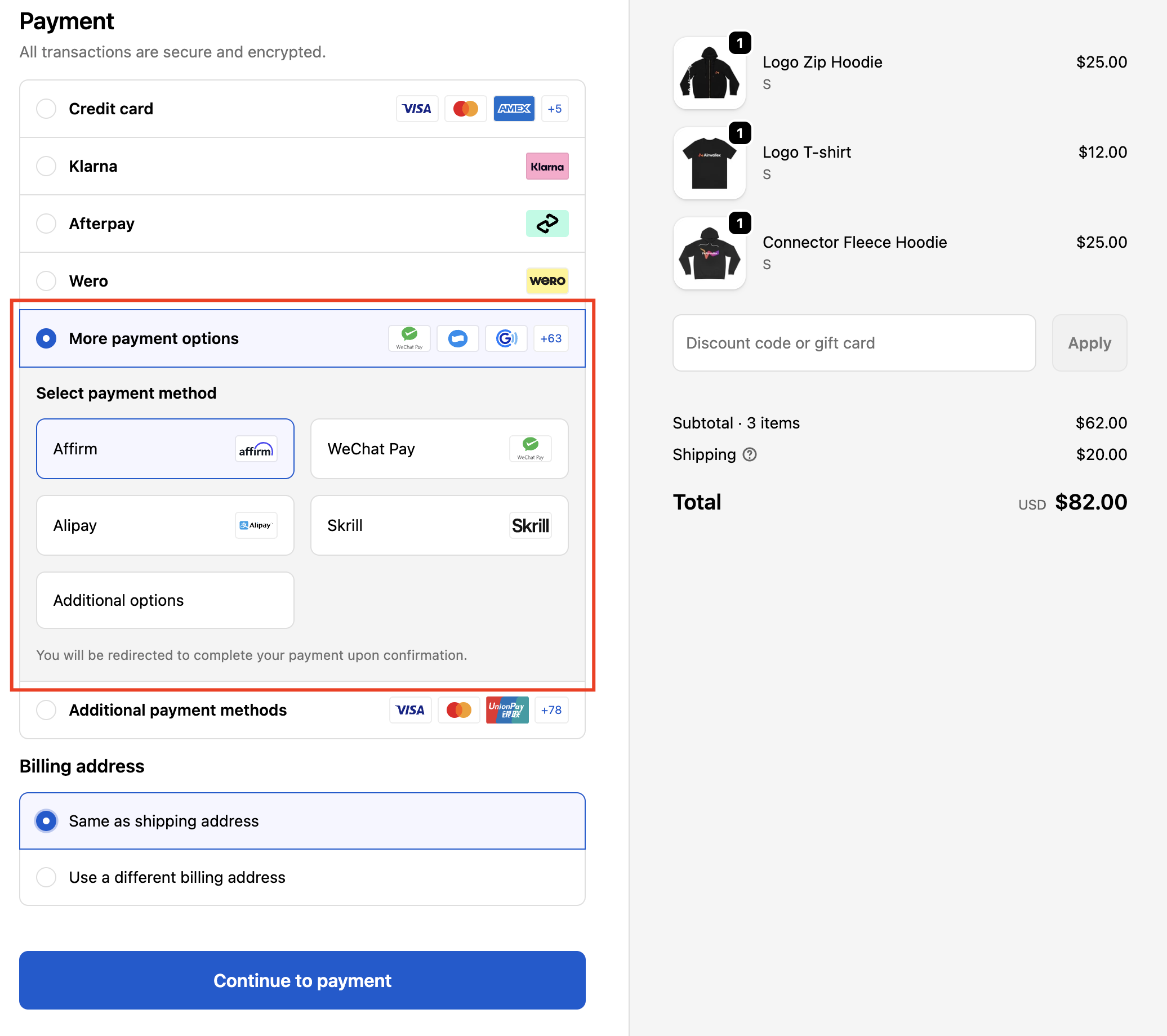 Additional Payments on Shopify Store