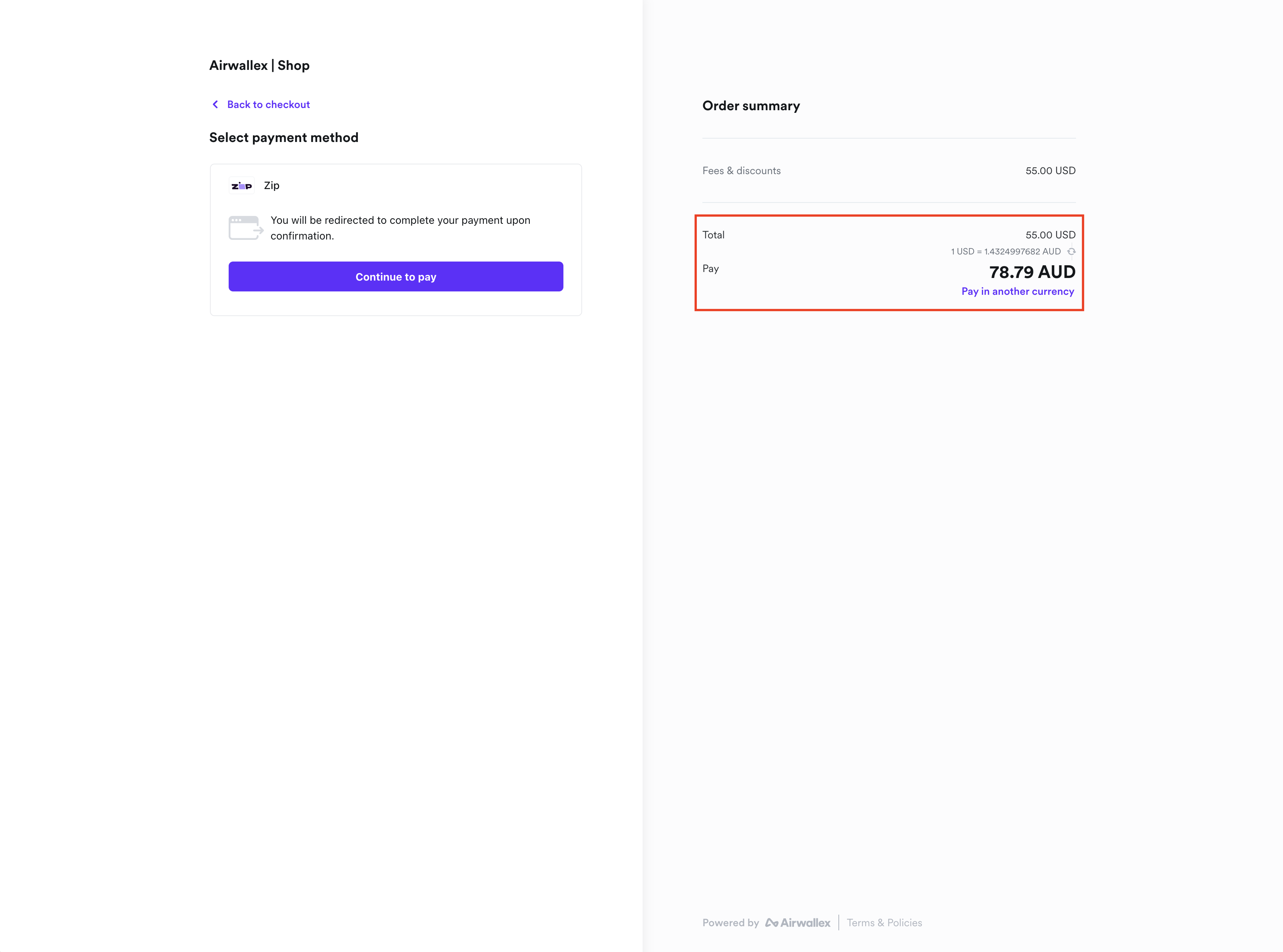 Additional Payments Currency Switching Flow Shopify