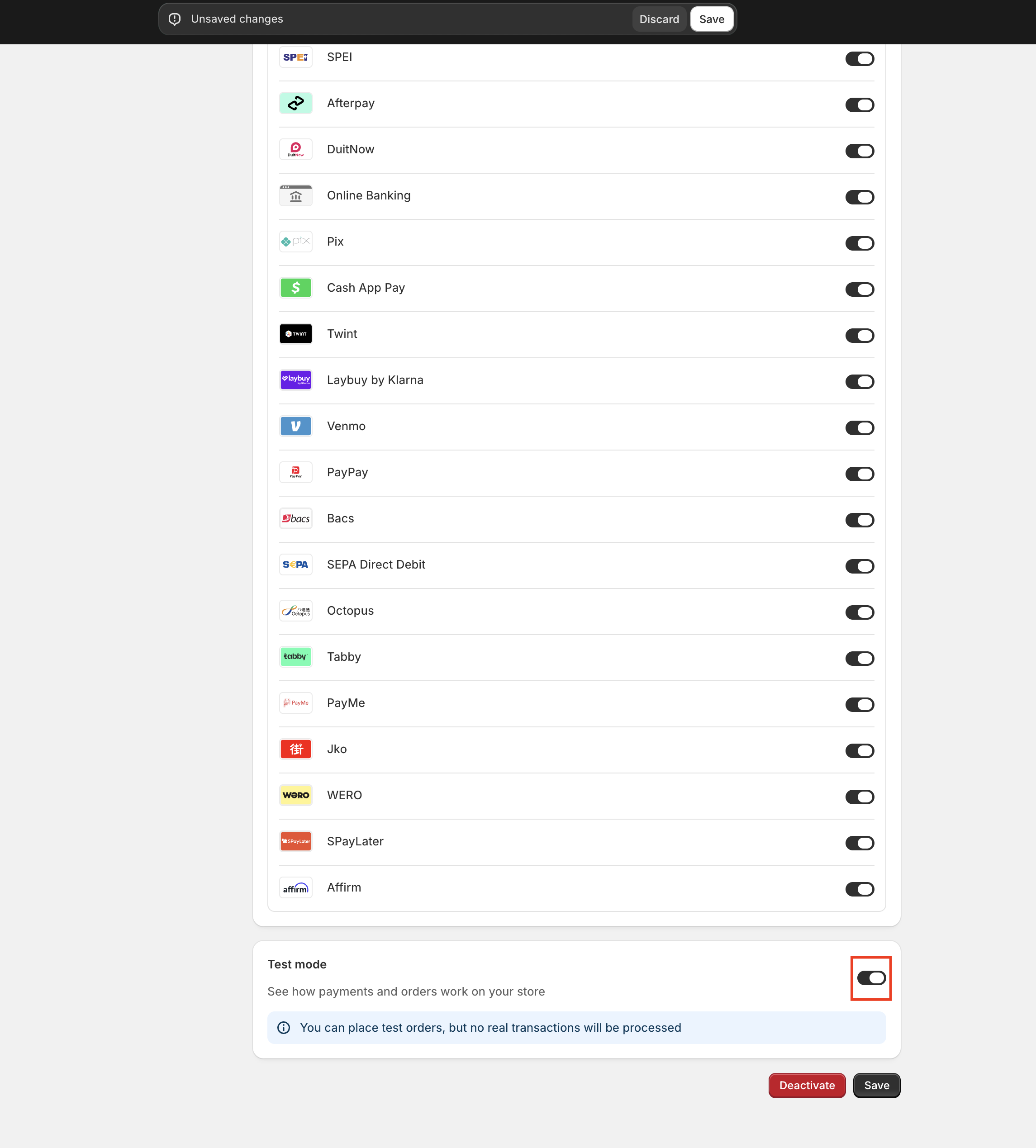 Additional Payments Test Mode Shopify