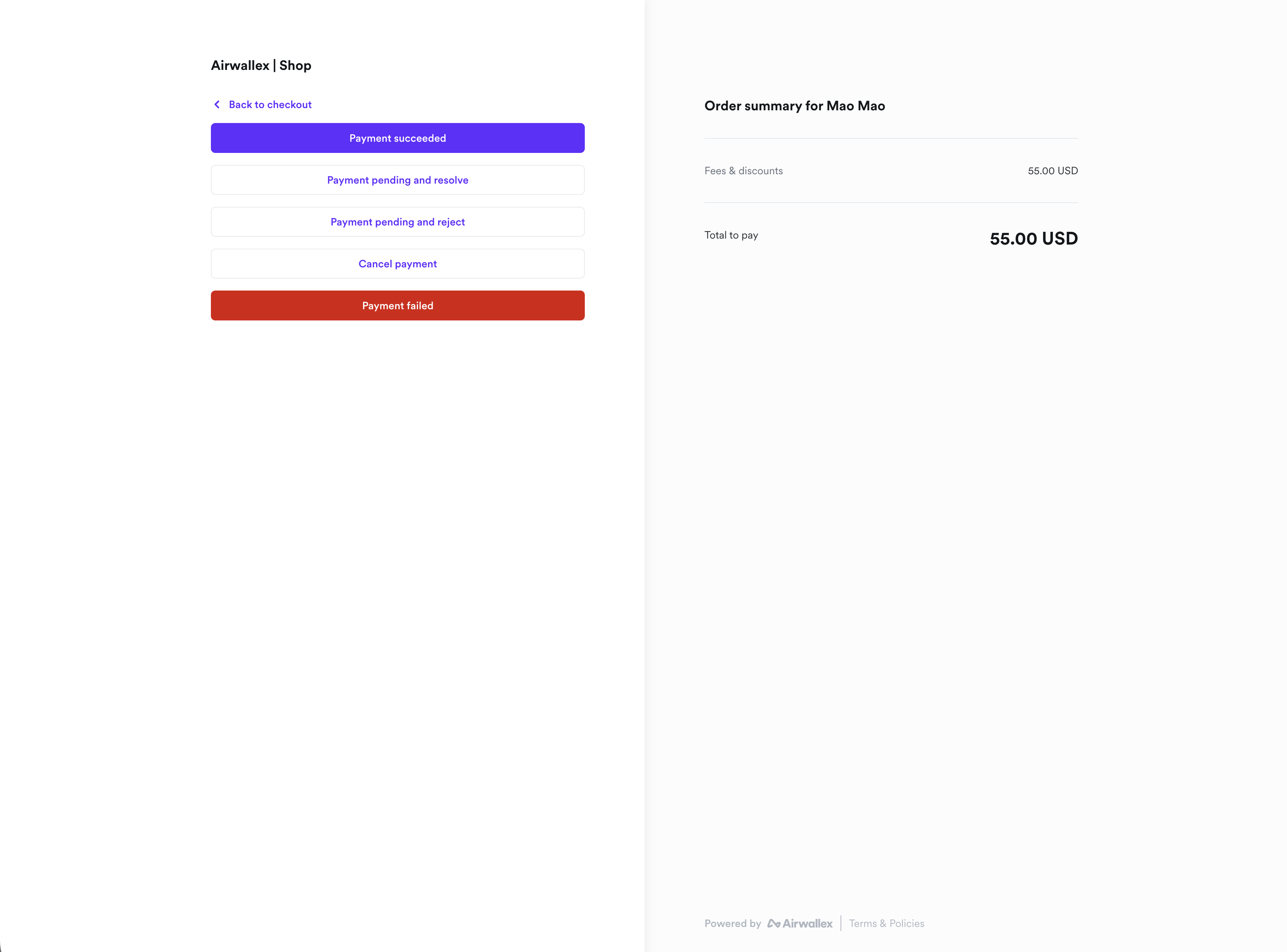 Additional Payments Testing Page