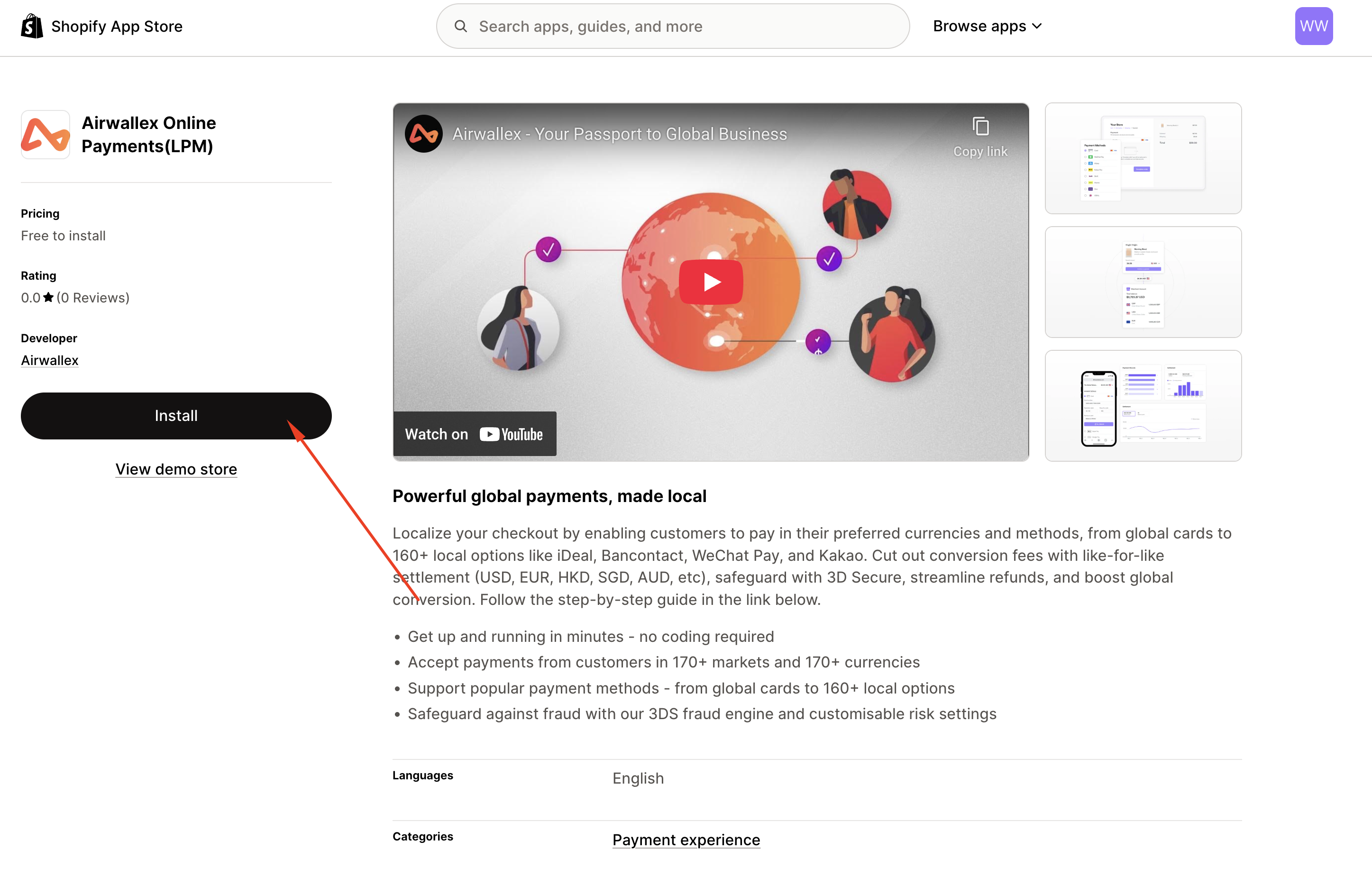 Shopify Online Payments App Install