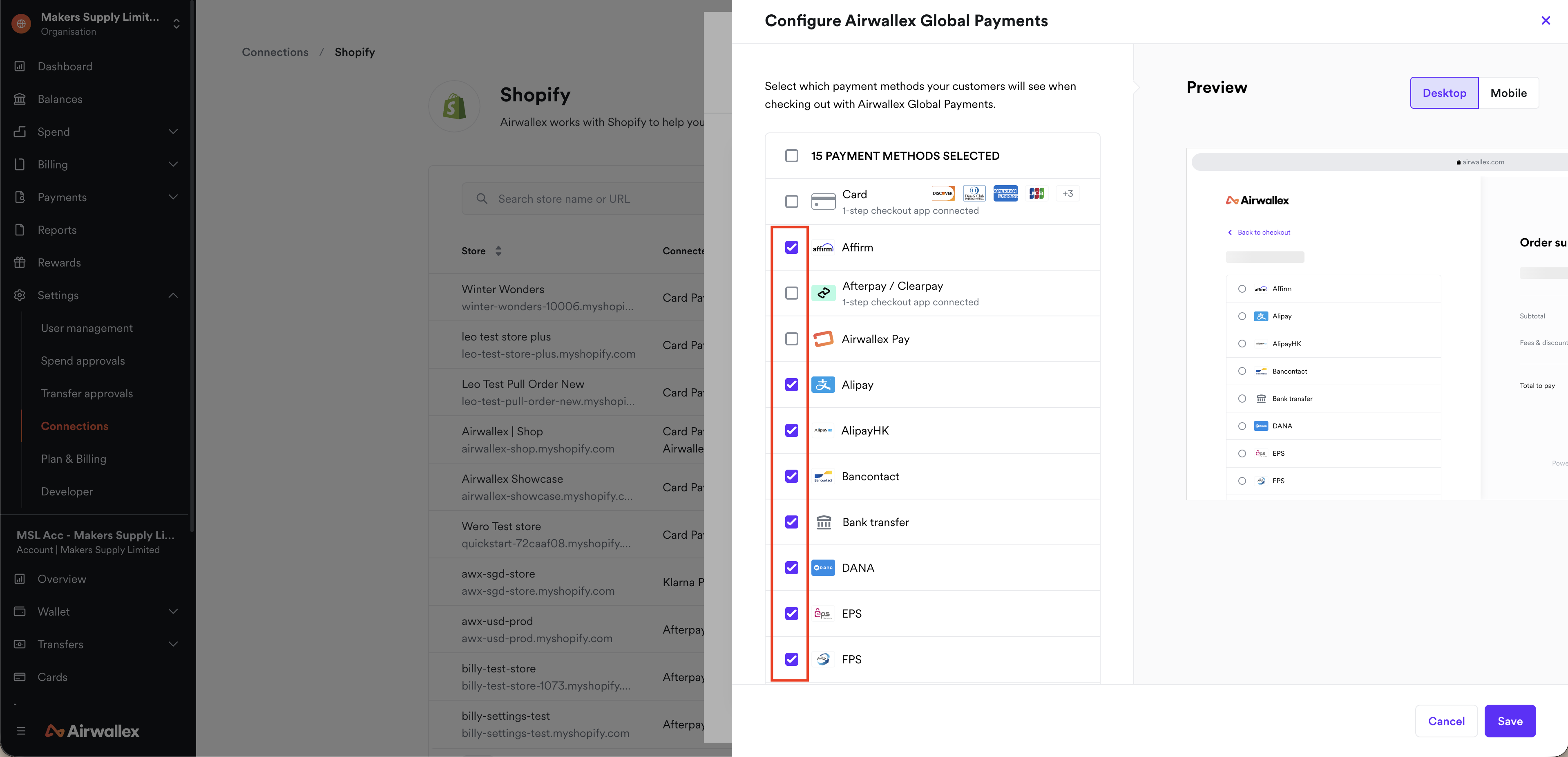 Configure payment methods