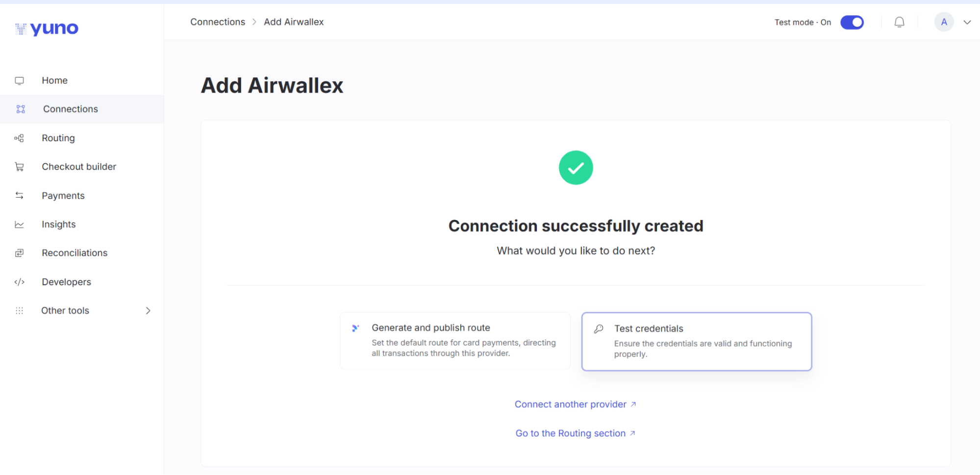 Airwallex successfully connected in Yuno