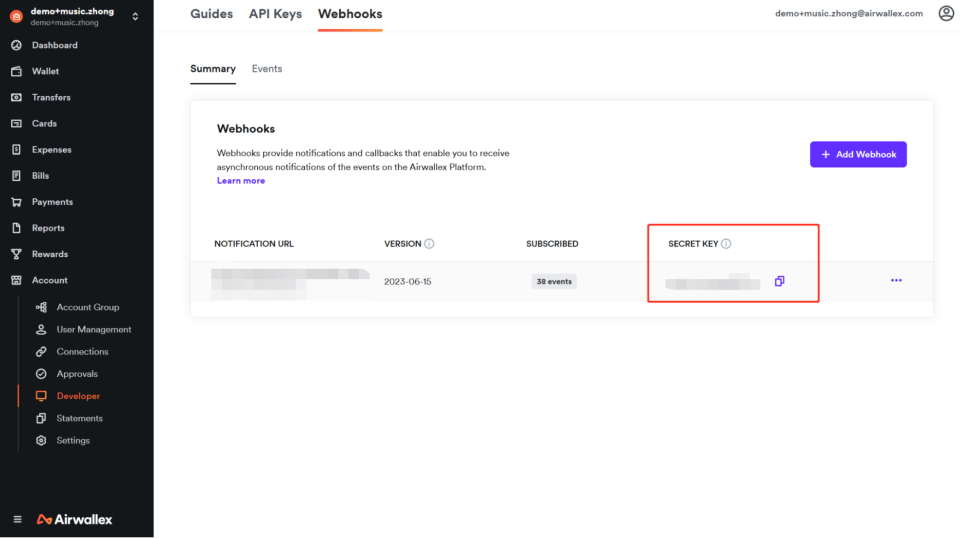 Copy the webhook secret key