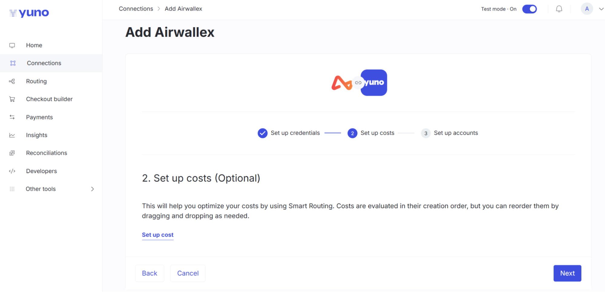 Optionally set up costs