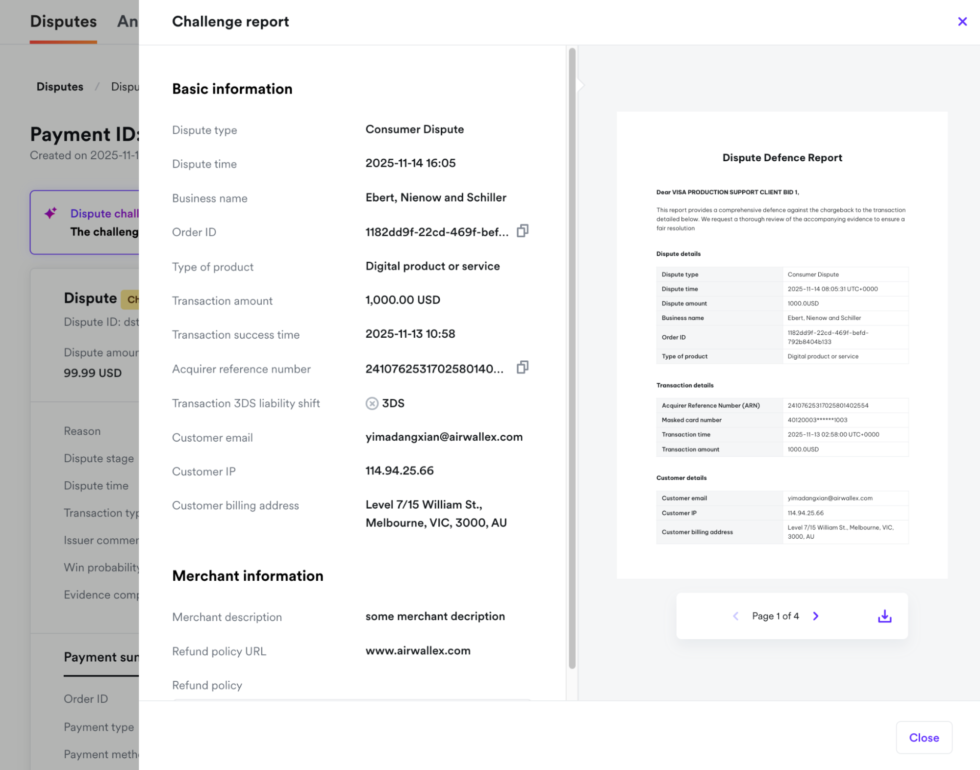 Download submitted report interface