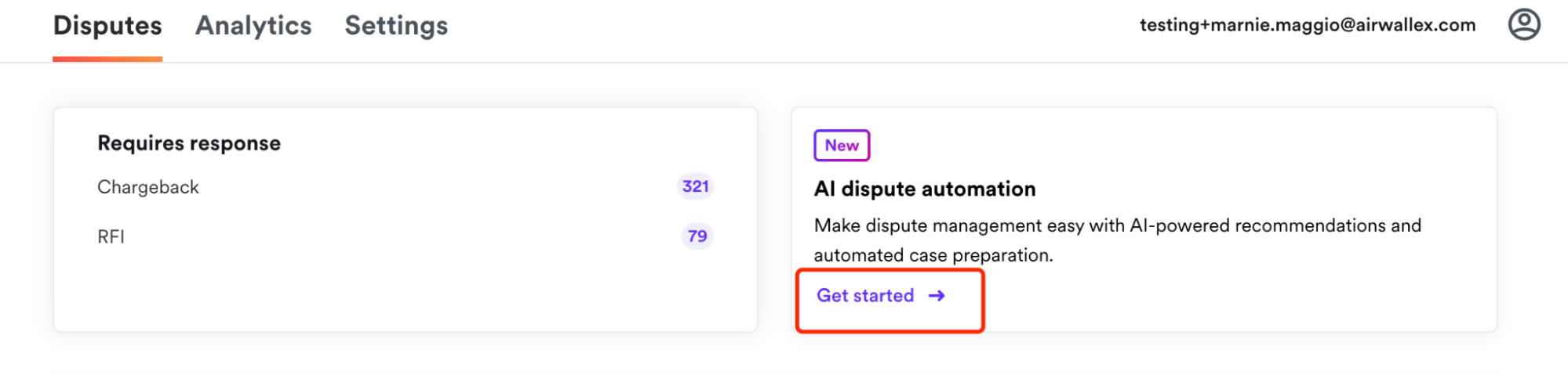 AI dispute automation activation banner